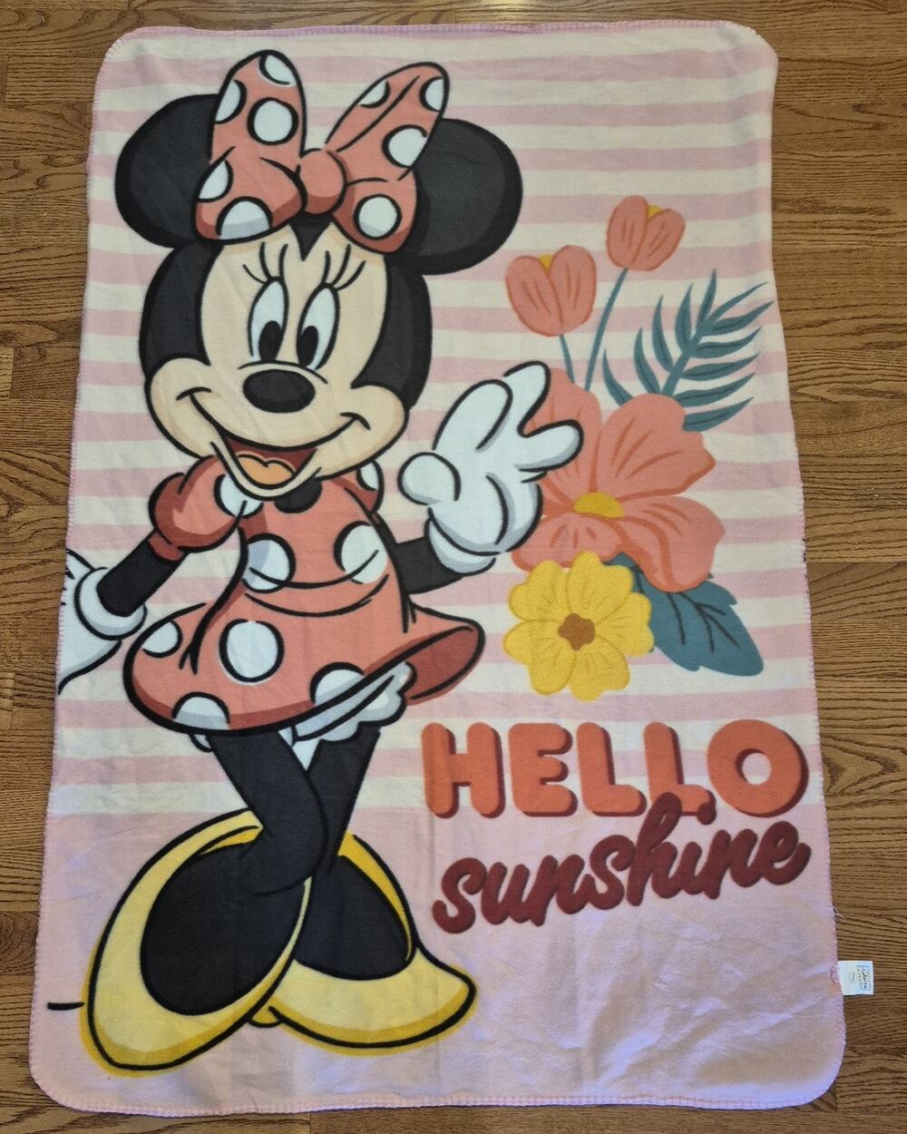 Disney Minnie Mouse Pink Striped Fleece Blanket 64x40" Hello Sunshine
